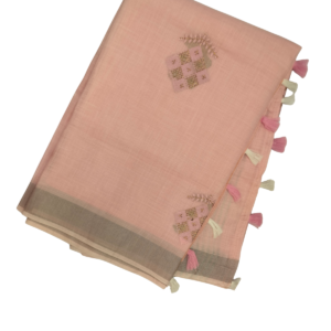 Pure Linen Saree with Swarovski type Embellishment & Metallic Border